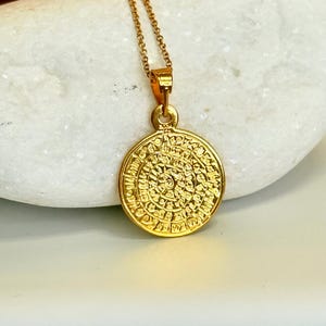Greek Pendant 24k Gold Plated Phaistos Disc, minimal necklace, Phaistos disk pendant, Ancient greek, coin necklace, Minoan