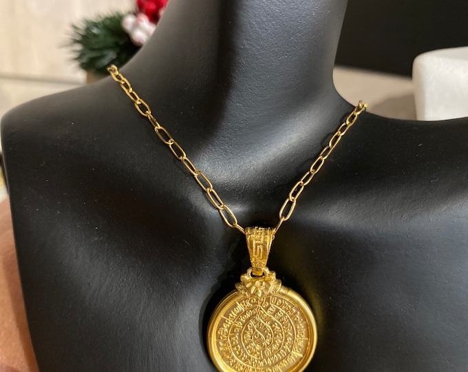 Featured listing image: 24K Gold Plated Phaistos Disk, minimal necklace,Ancient Greek mythology Greek jewellery  Greek necklace Phaistos disk Minoan disc