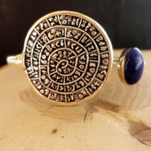 24k Gold Plated Phaistos Disc silver Bracelet / Traditional bangle charm bracelet/ Ancient Greek jewelry /LApis Lazuli Phaistos Disk Bangle
