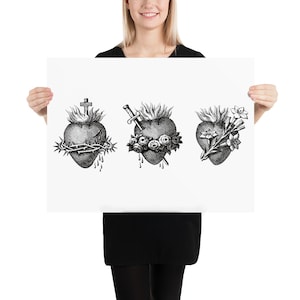 Catholic Hearts of the Holy Family Sacred Heart Immaculate Heart Poster