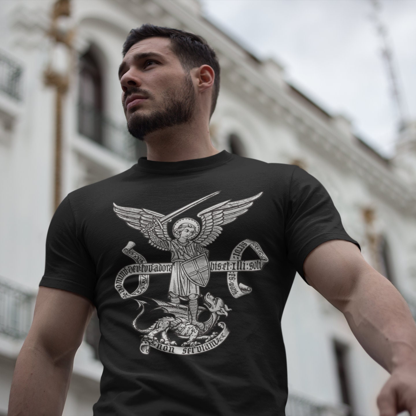 St Michael Archangel Angel Catholic Patron Saint Defend Us Short-sleeve ...
