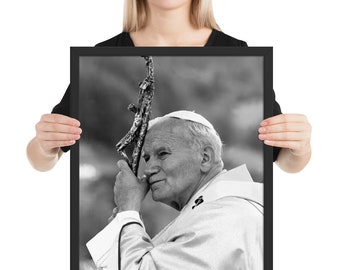 Pope John Paul II Catholic Saint Black White Framed Poster