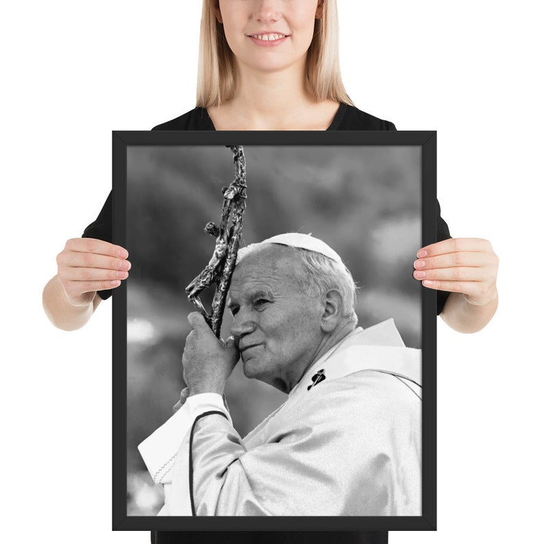 Papst Johannes Paul II Katholischer Heiliger Schwarz Weiß gerahmt Poster Bild 1