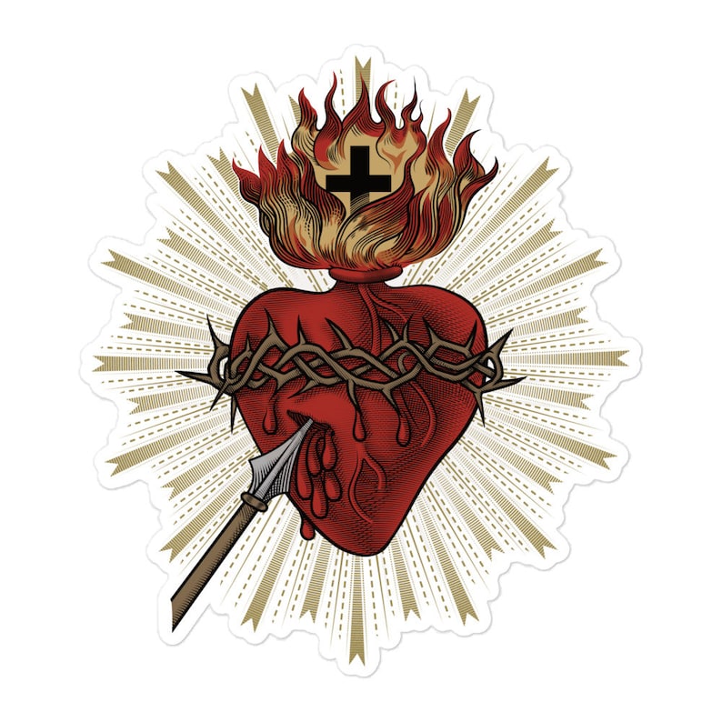 Pegatina Católica del Sagrado Corazón de Jesucristo imagen 1