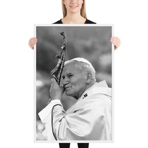 Papst Johannes Paul II Katholischer Heiliger Schwarz Weiß gerahmt Poster Bild 10