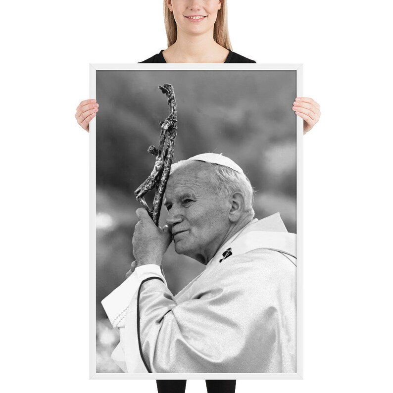 Papst Johannes Paul II Katholischer Heiliger Schwarz Weiß gerahmt Poster Bild 10