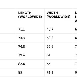 May include: Size guide chart for clothing with measurements in centimeters for length and width. The chart includes sizes S, M, L, XL, 2XL, and 3XL. The measurements are listed for both worldwide and East Asia sizing.