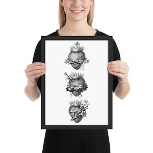 Catholic Hearts of the Holy Family Sacred Heart Immaculate Heart Framed Poster