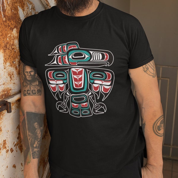 Haida Tlingit Native Raven Thunderbird Totem Camiseta Unisex de Manga Corta