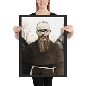 Ingelijste poster St Maximilian Kolbe katholieke heilige