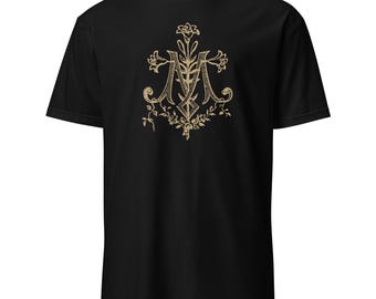 Vintage Catholic Virgin Mary Monogram Auspice Maria Short-Sleeve Unisex T-Shirt
