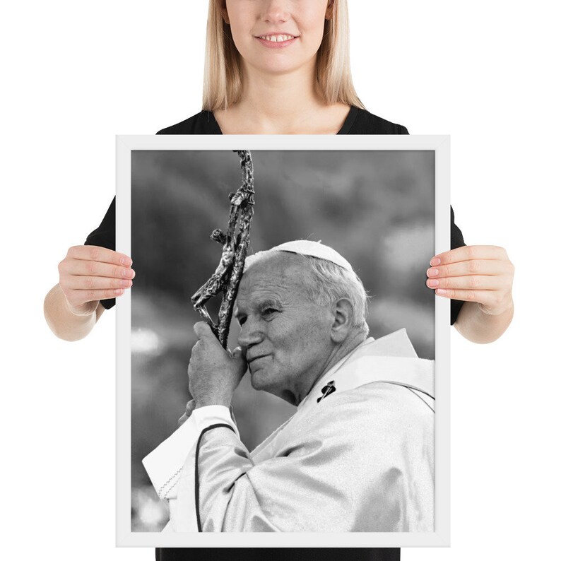 Papst Johannes Paul II Katholischer Heiliger Schwarz Weiß gerahmt Poster Bild 8