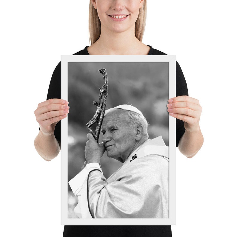 Papst Johannes Paul II Katholischer Heiliger Schwarz Weiß gerahmt Poster Bild 7