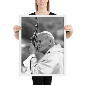 Papst Johannes Paul II Katholischer Heiliger Schwarz Weiß gerahmt Poster Bild 9