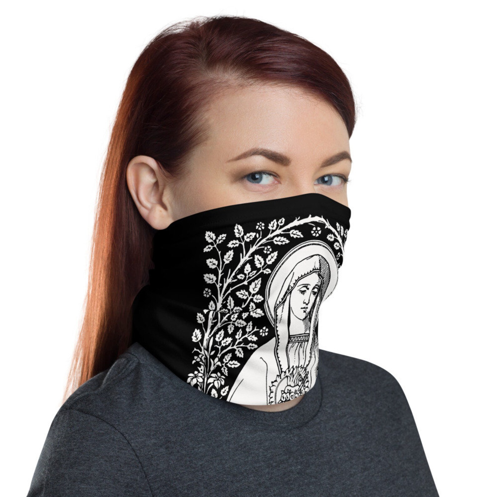 Virgin Mary Catholic Saint Maria Immaculate Heart Neck Gaiter Face Mask ...