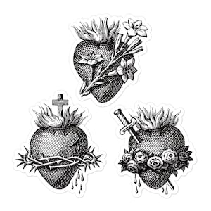 Harten van de Heilige Familie Heilig Hart van Jezus Onbevlekt Hart van Maagd Maria Zuiver Hart van Joseph Katholieke Stickers
