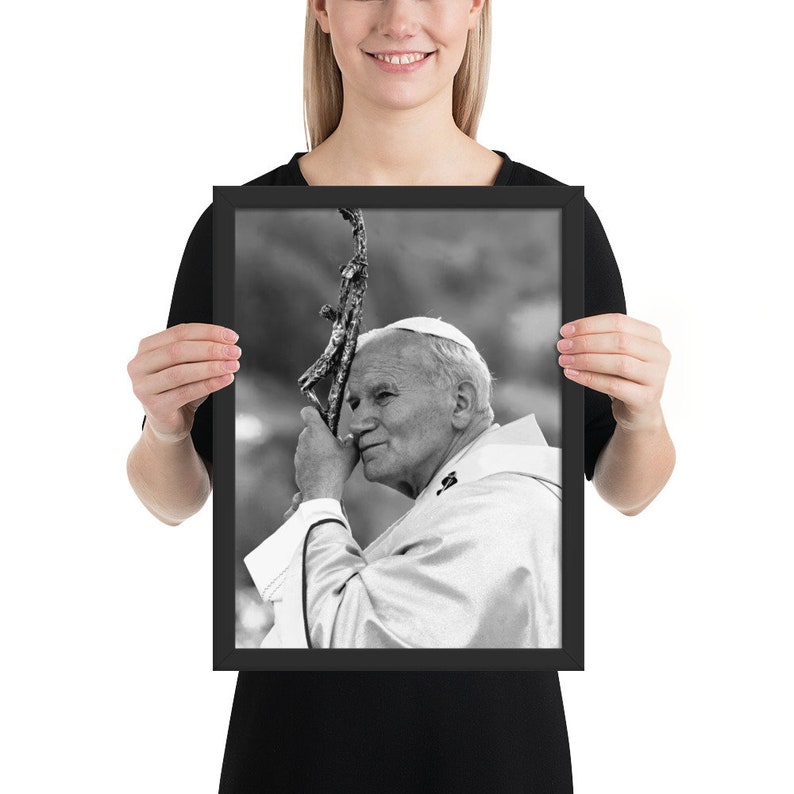 Papst Johannes Paul II Katholischer Heiliger Schwarz Weiß gerahmt Poster Bild 2