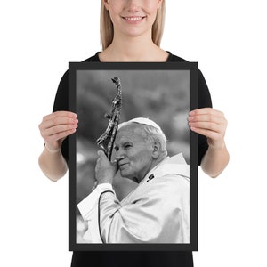 Papst Johannes Paul II Katholischer Heiliger Schwarz Weiß gerahmt Poster Bild 3