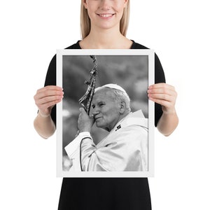 Papst Johannes Paul II Katholischer Heiliger Schwarz Weiß gerahmt Poster Bild 6