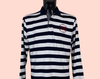 Gant ikonisches Brustlogo gestreiftes Baumwolljersey rygby Ruder-Polo-Shirt. Größe: Groß