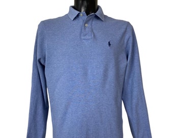 Polo Ralph Lauren ikonischen Brust-Logo maßgeschneidert Langarm hellblau Polo-Shirt. Größe: Groß