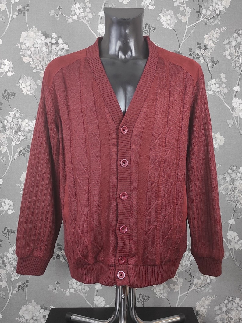 Roger Kent vintage knitted lined jacket wine red Size L-XL