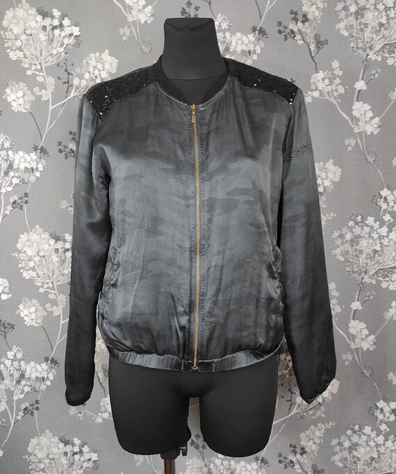 Retro camo sequin pure silk woman's bomber. Size S