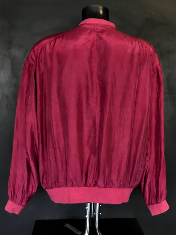 Vintage 90's pure silk bomber jacket wine red. Si… - image 4
