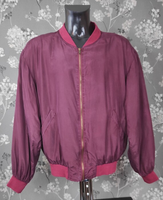 Vintage 90's pure silk bomber jacket wine red. Siz