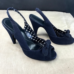 90's Summer canvas high-heel shoes by Barratts. Size EU39/UK6