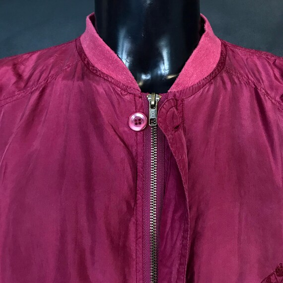 Vintage 90's pure silk bomber jacket wine red. Si… - image 3