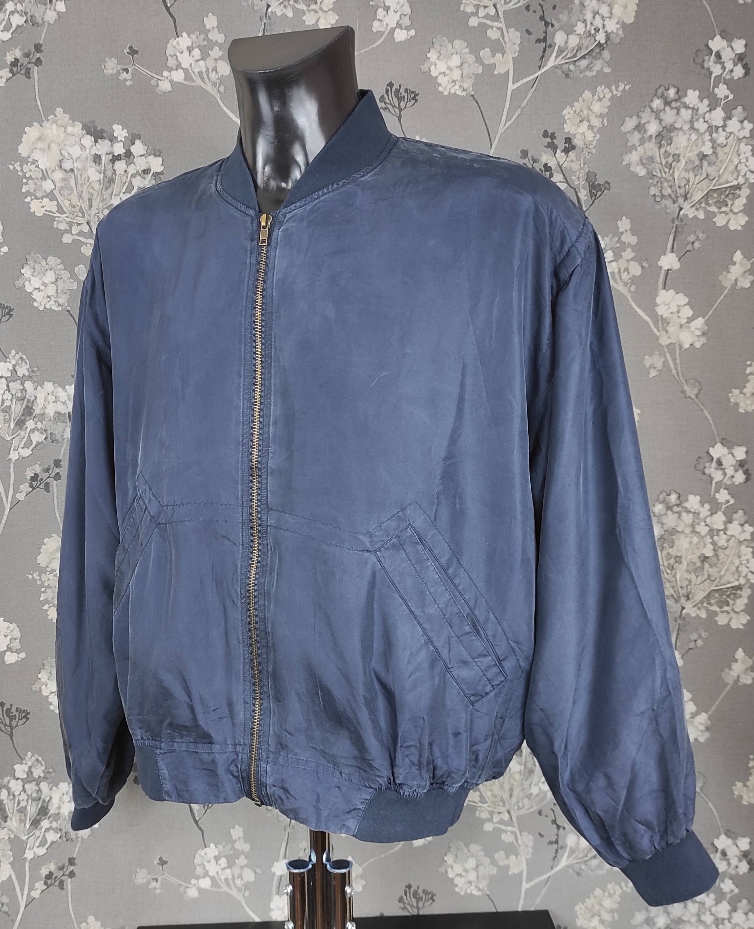 Vintage 90's pure silk bomber jacket navy blue. Size M Etsy