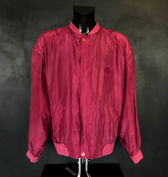 Vintage 90's pure silk bomber jacket wine red. Si… - image 2