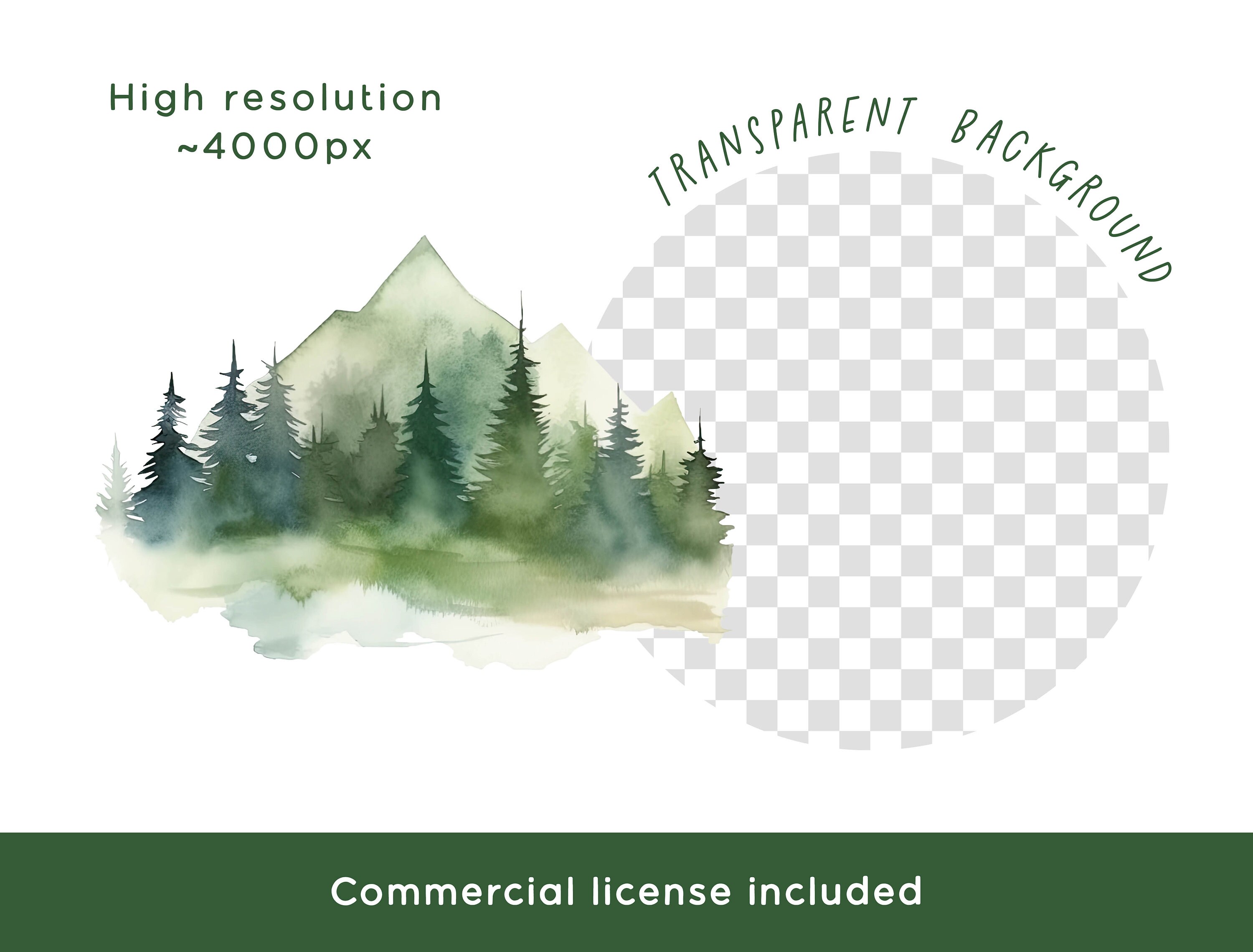 Forest Clipart Bundle Watercolor Woodland Nature Rustic Mountains Pine ...