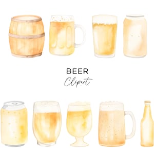 Paquete de imágenes prediseñadas de cerveza, Lata de cerveza con alcohol, Botella, Barril, Goleta, Pinta, Pub, PNG, Acuarela, Descarga digital, Gráficos de uso comercial