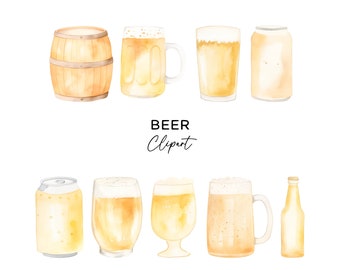 Bier clipart bundel, alcohol bier kan fles glas vat schoener Pint Pub PNG aquarel digitale download commercieel gebruik graphics