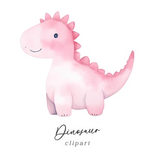Dinosaurier Clipart für Mädchen, Aquarell rosa PNG Grafik Digitaler Download Kommerzielle Nutzung Kinder Geburtstag Einladungen Karten Niedlich Prähistorische