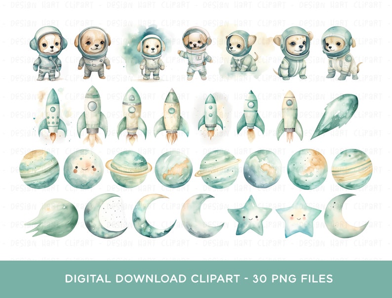 Astronaut Puppy Clipart - Watercolor Space Dog Galaxy Rocket Ship ...
