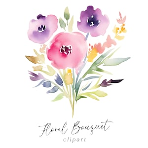 Blumenstrauß Clipart, rosa lila Aquarell PNG digitaler Download kommerzielle Hochzeit Geburtstagseinladung Frühling botanische Grafiken