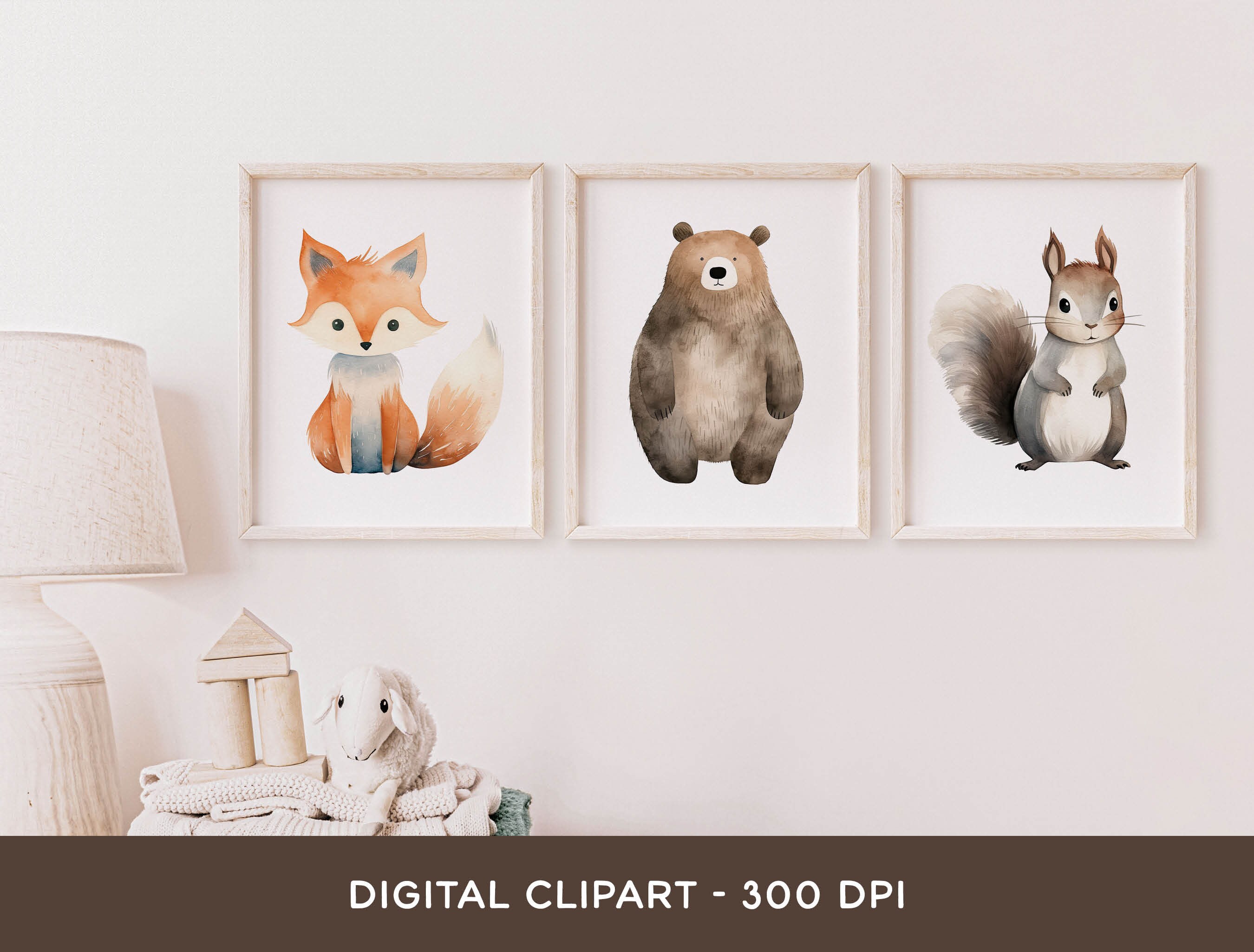 Woodland Animals Watercolor Clipart, Forest PNG Bundle Cute Fox Bear ...