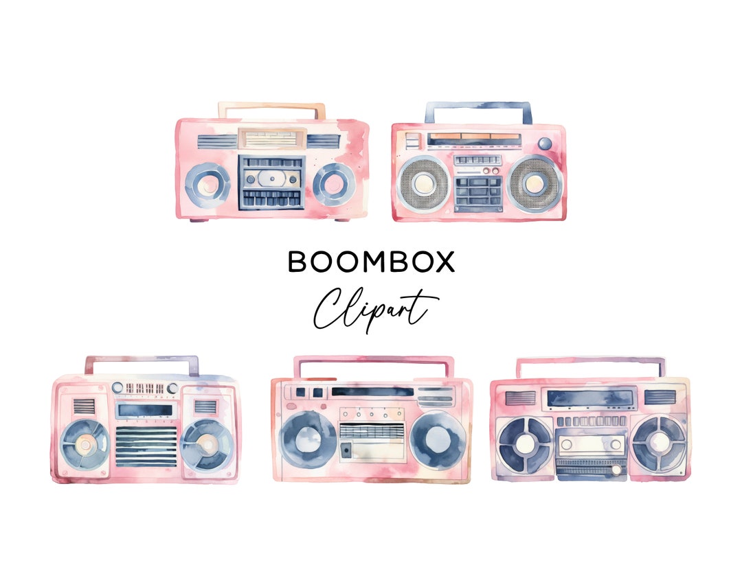 Boombox Clipart Bundle - Retro 80s 90s Watercolor Vintage Radio Music ...