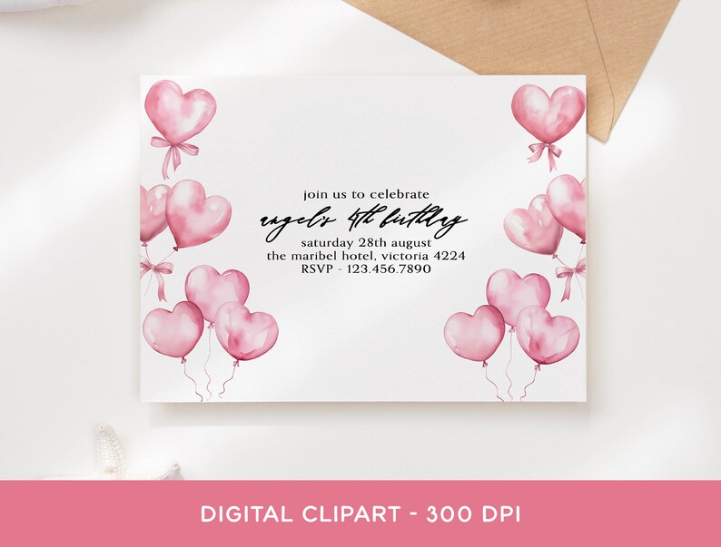 Heart Balloon Clipart Bundle - Watercolor Pink Pastel Love Heart ...