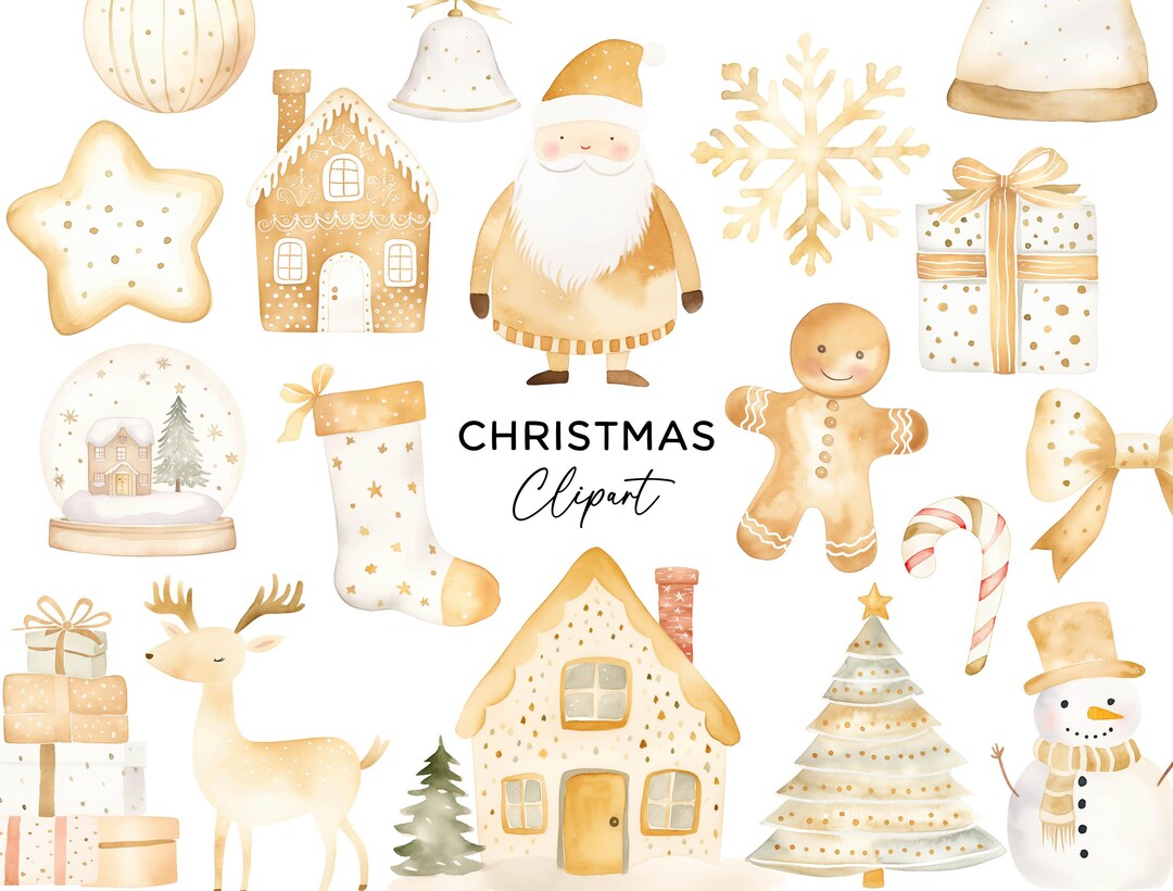 Christmas Clipart Bundle, PNG Digital Download Watercolor Festive ...