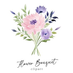 Clipart bouquet floral - doux pastel violet rose aquarelle printemps botanique bouquet PNG faire-part de mariage carte de voeux art mural commercial