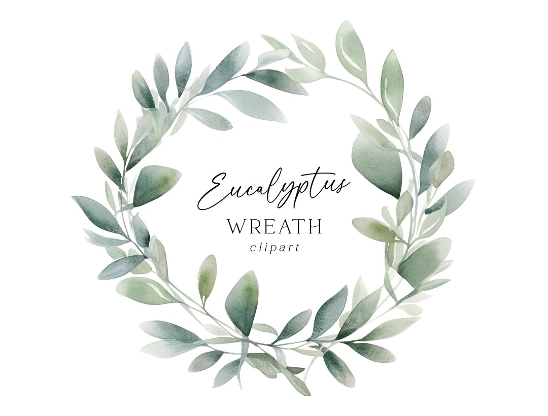 Eucalyptus Wreath Clipart, Watercolor Botanical Greenery PNG Graphic ...
