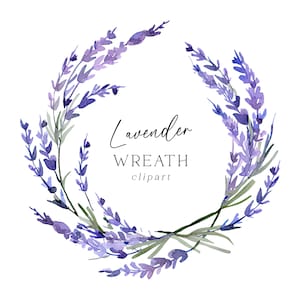 Clipart Couronne de lavande - aquarelle de brins de fleurs violettes PNG, faire-part de mariage, cartes de voeux, art mural en téléchargement numérique, usage commercial