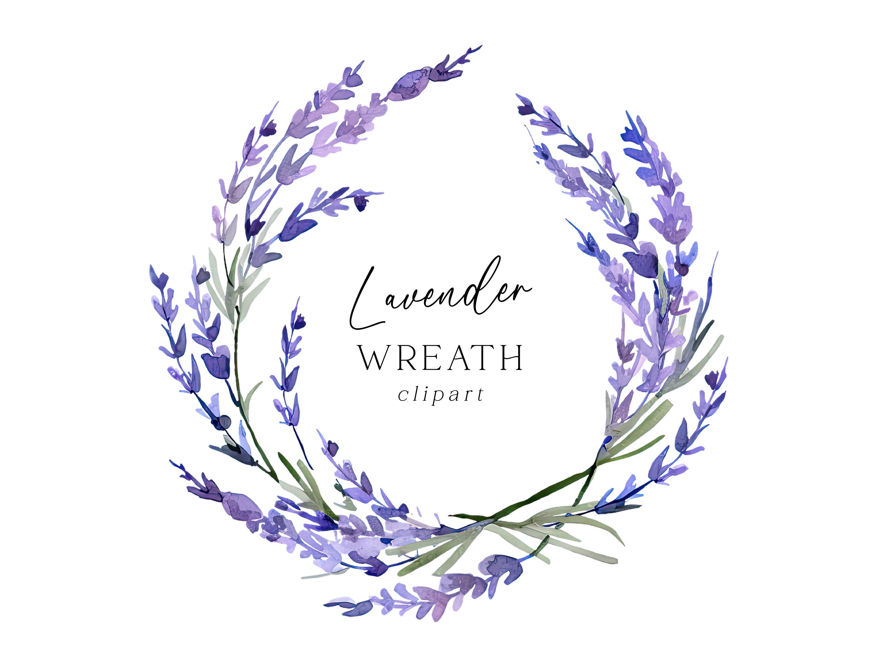 Lavender Wreath Clipart - Watercolor Purple Floral Sprigs PNG Wedding ...