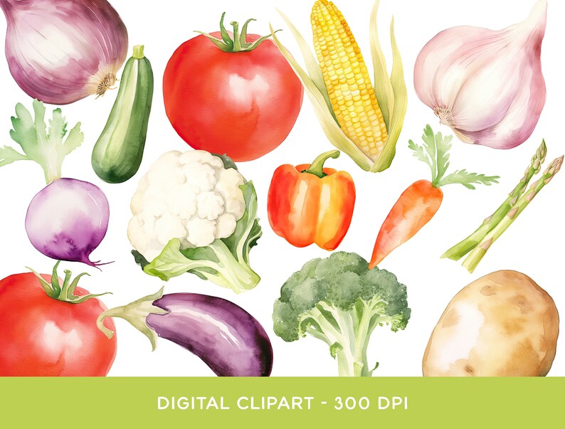 Vegetable Clipart Bundle Set, Watercolor Veggies PNG Healthy Food ...