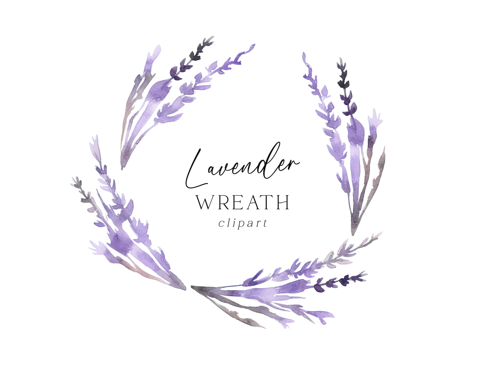 Lavender Wreath Clipart - Watercolor Purple Floral Sprigs PNG Wedding ...