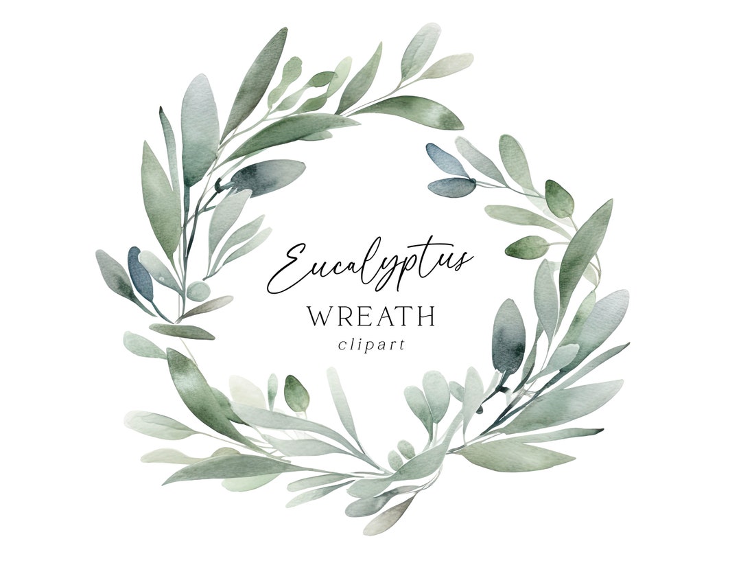 Eucalyptus Wreath Clipart, Watercolor Soft PNG Graphic Commercial Use ...
